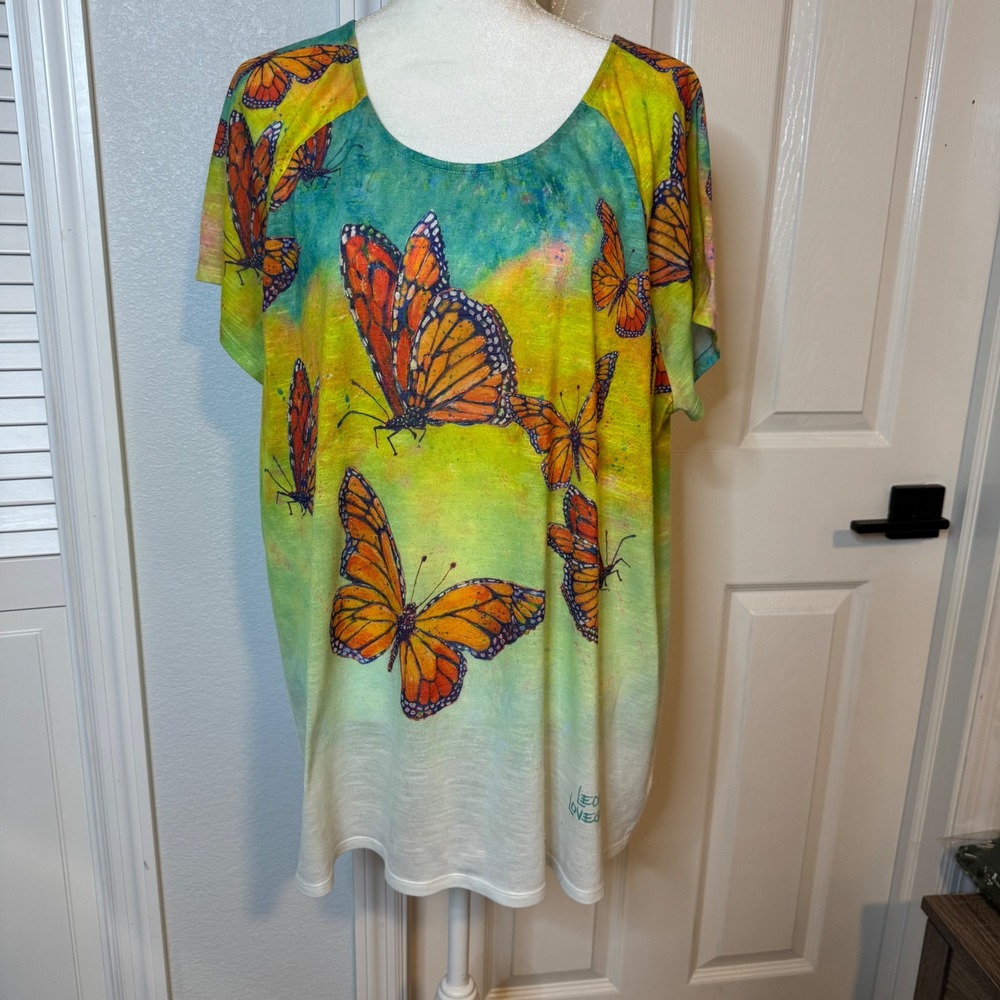 Leoma Lovegrove Butterfly Print wearable art Pleated Back Top XXL